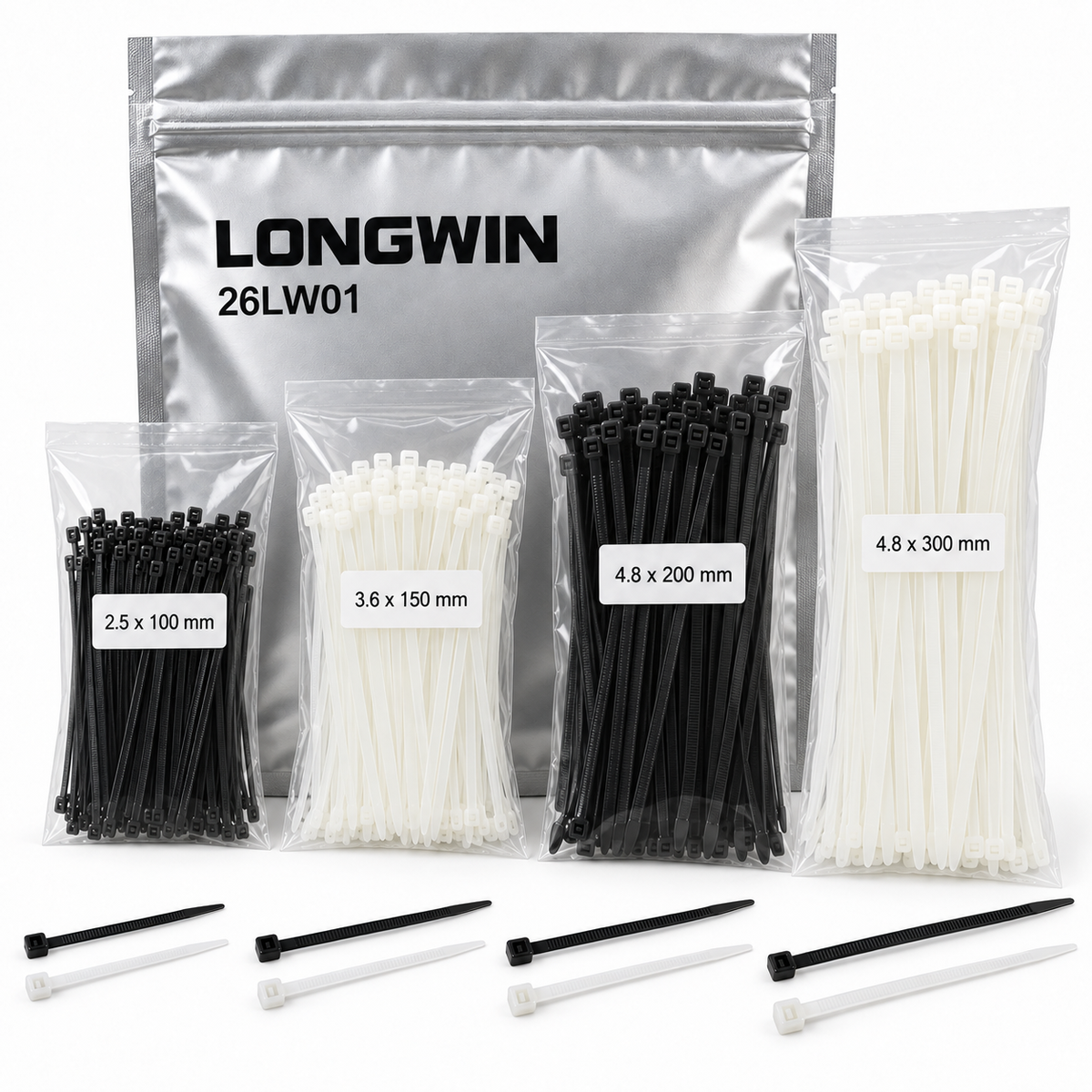 LONGWIN Mixed-Size Cable Tie Assortment - 650 pcs