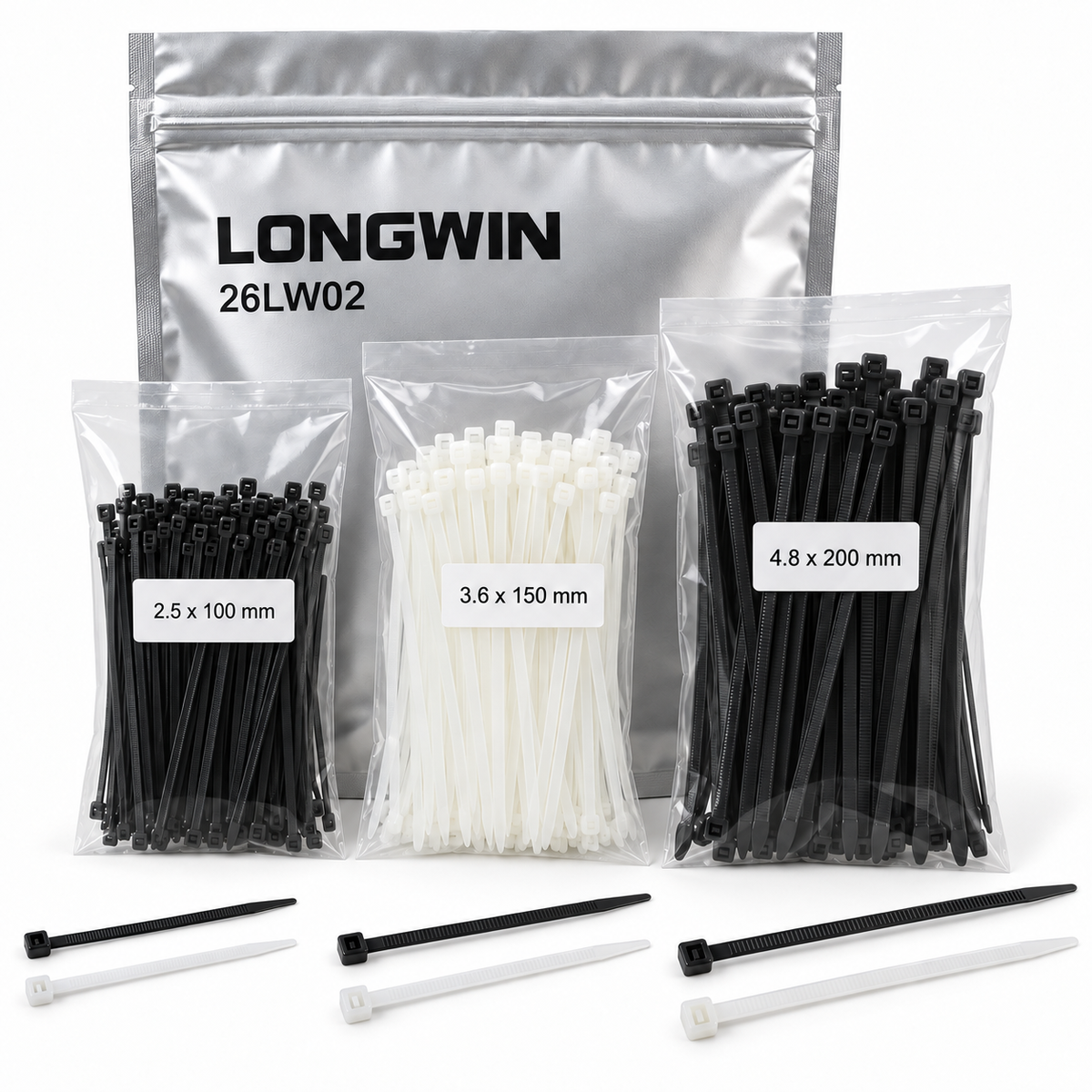 LONGWIN Compact Cable Tie Starter Kit - 300 pcs