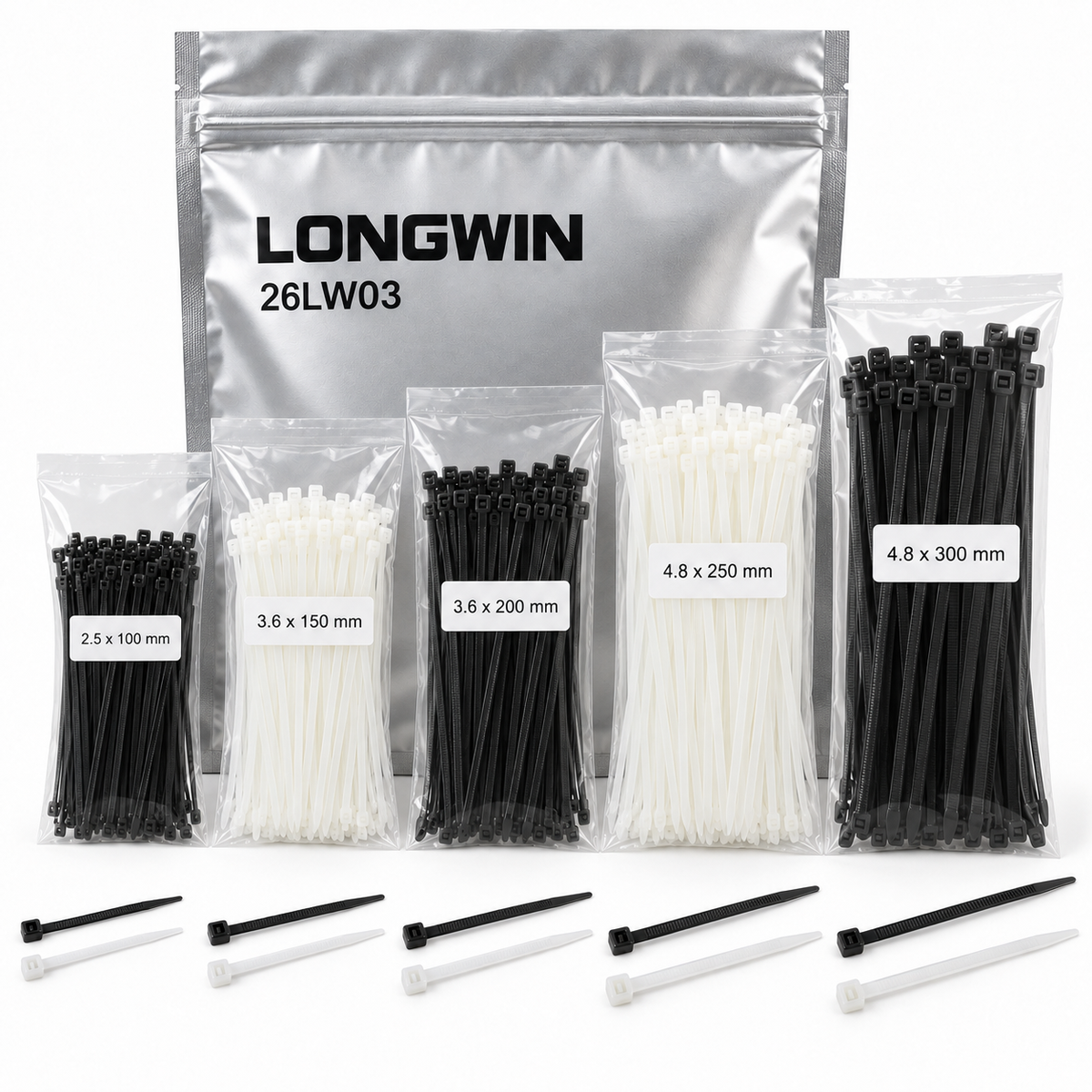LONGWIN Contractor Mixed-Size Cable Tie Bulk Kit - 700 pcs