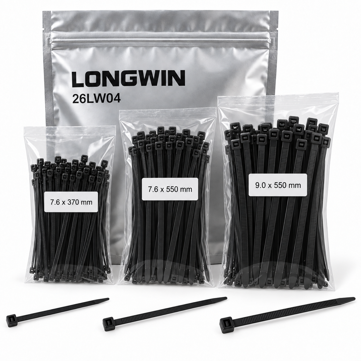 LONGWIN Heavy-Duty Cable Tie Assortment - 100 pcs